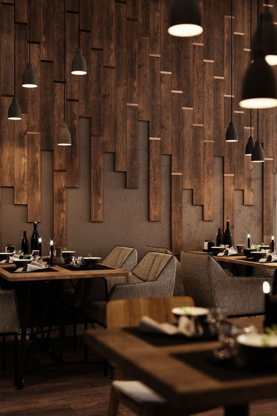 Luxury Fine Dining Hall with Polished Concrete & Wood Slat Partitions #9